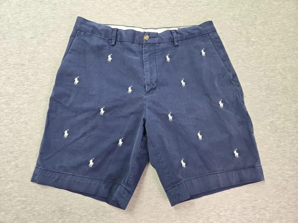 Polo Ralph Lauren Shorts Mens 33 Blue Chino Stretch Pony Embroidered Summer